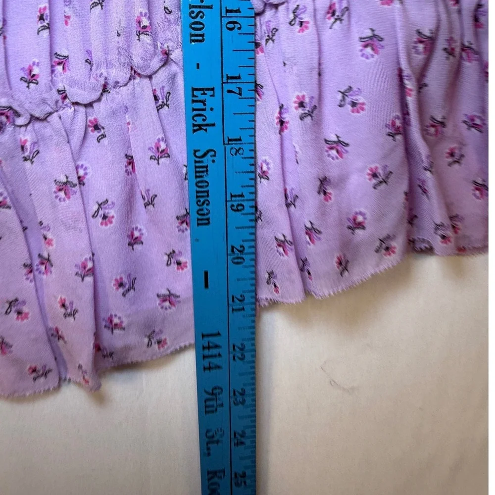 Club Monaco Purple Floral Smocked Chiffon Blouse Medium Ruffle Tiered Top